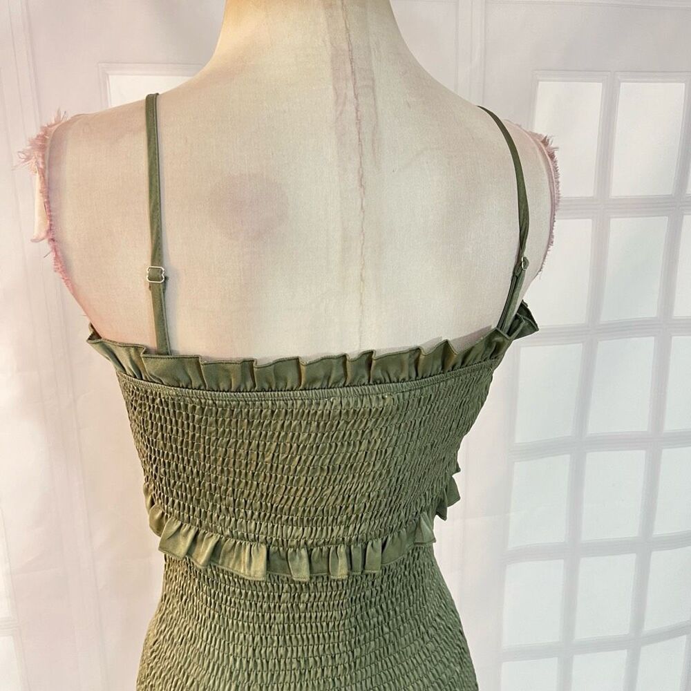 Mable Green Ruffle Smocked Spaghetti Strap Long Tiered Midi Dress Size Small - Picture 6 of 11